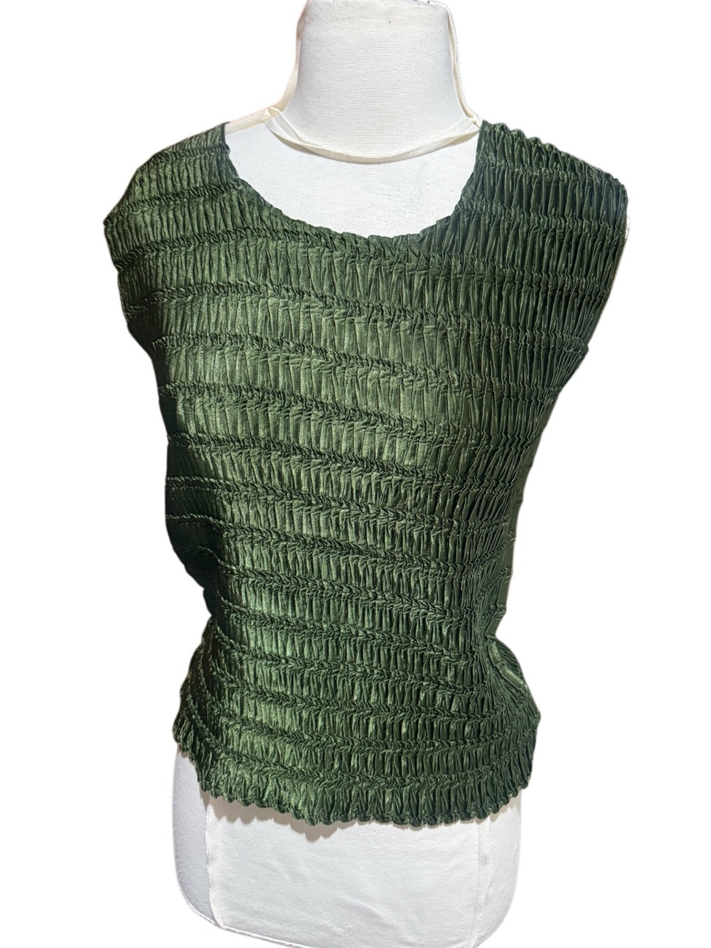 Vintage Smocked Sleeveless Tank Top - Green Sz Medium